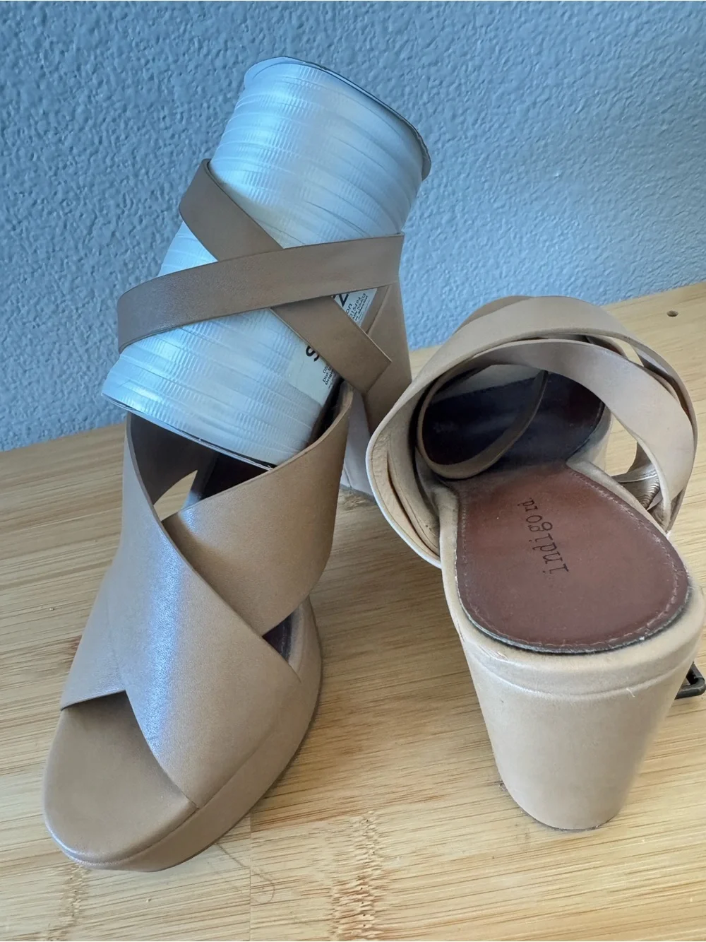 Chunky Tan Platform Heeled Sandals - Women
